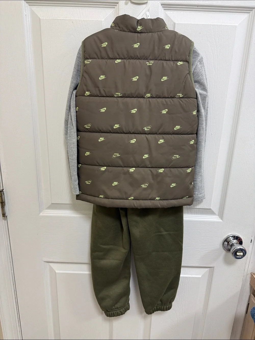 Nike Olive Puffer Vest, Shirt and Jogger Set, Size 5